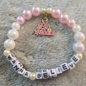 Halsey Inspired Pink & White Beaded Bracelet with 'Be Kind' Charm